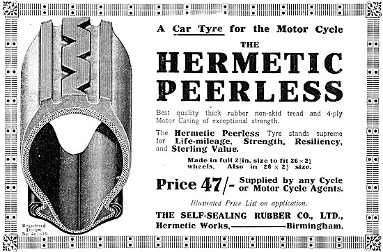 Hermetic Peerless Motor Cycle Tyres 1914                         