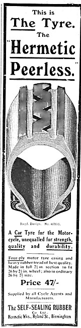 Self-Sealing Hermetic Peerless Motor Cycle Tyres                 
