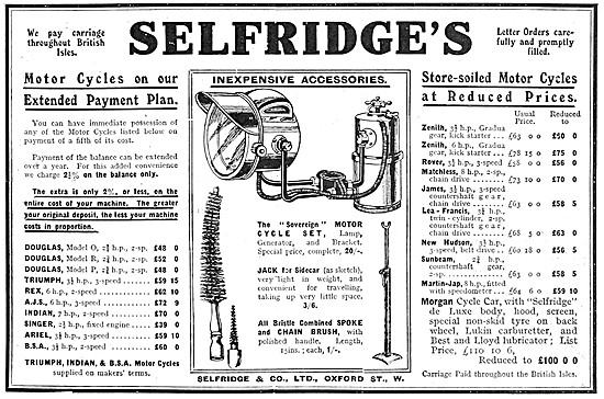 Selfridges Motor Cycle Parts & Accessories 1913 Catalogue Items  