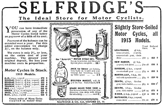 Selfridges Motor Cycle Accessories 1913 Products                 