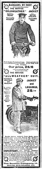 1908 Service Company Motor Cycle Clothing Advert                 