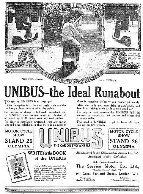 1920 Unibus Motor Scooter - Unibus 2 Wheel Motor Car             