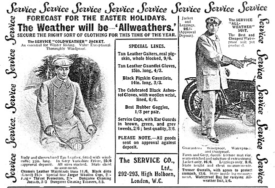 The Service Company Motor Cycle All Weather Clothing 1910 Slyes  