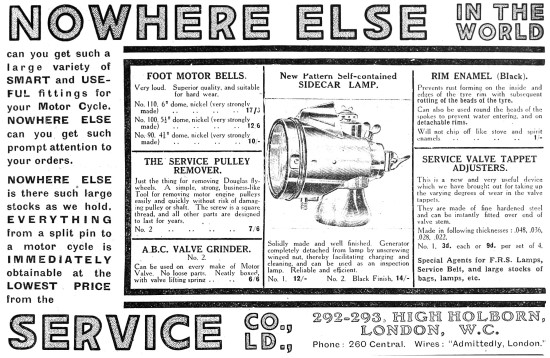 The Service Company Motor Cycle Parts 1913 Catalogue Items       