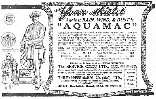 The Service Company Aquamac Motor Cyclists Suit 1922             