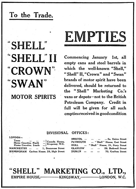 Shell Crown Motor Spirit - Shell Swan Motor Spirit 1916          