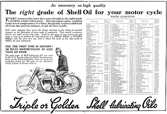 Triple Shell Oil - Golden Shell Oil 1925 Advert                  