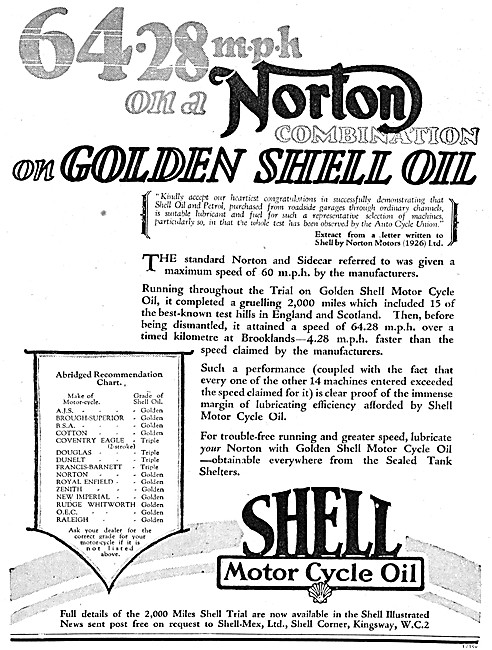 Golden Shell Motor Oil 1928 Advert                               