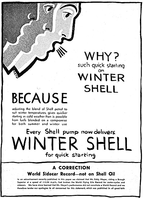 Winter Shell Petrol 1930 Advert                                  