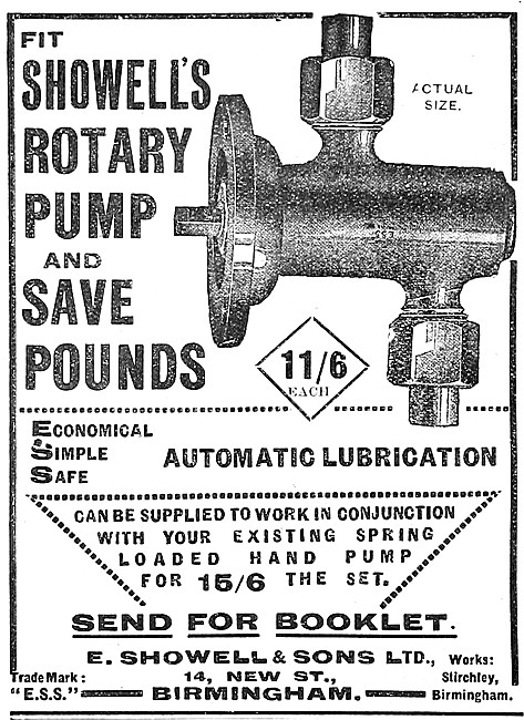 Showells Rotary Oil Pumps For Motor Cycles                       