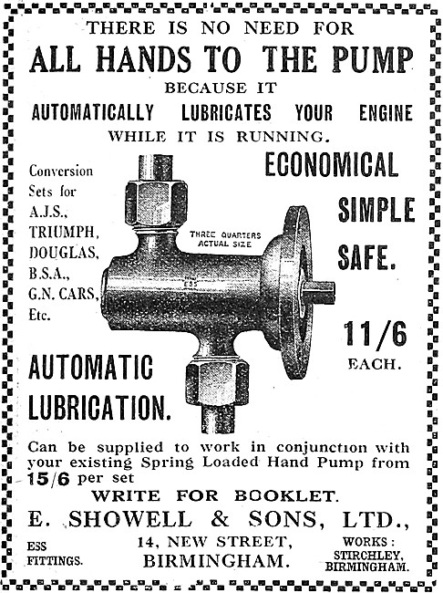Showells Oil Pumps For Motor Cycles 1922                         