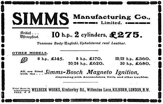 The 1904 Simms Range Of Motor Cars - Simms-Bosch Magneto Ignition