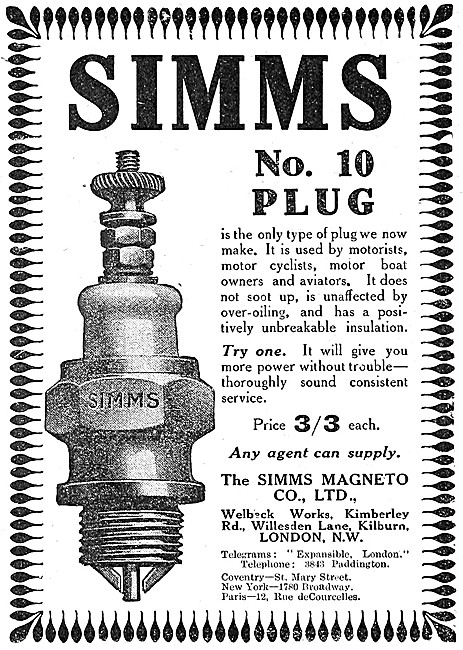 Simms No 10. Spark Plugs                                         