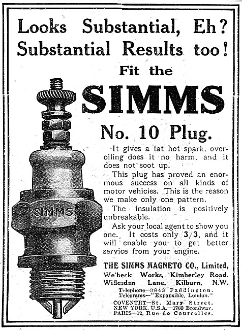 Simms No 10 Spark Plug 1912                                      