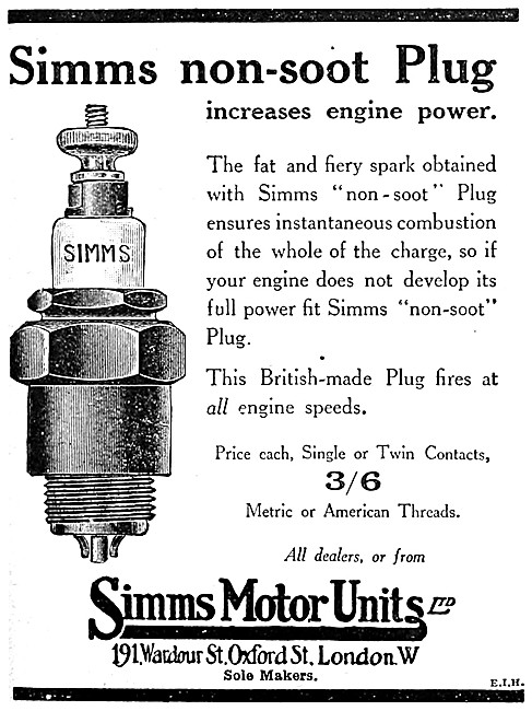 Simms Spark Plugs - Simms Non-Soot Plug 1916                     