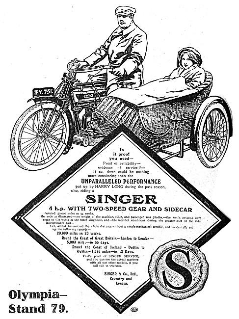 4 hp Singer Motor Cycle Combination 1912                         