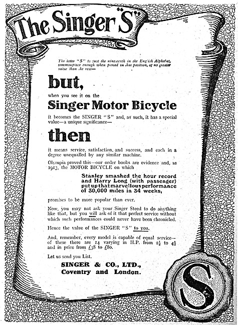 1912 Singer 'S' Motor Cycle                                      