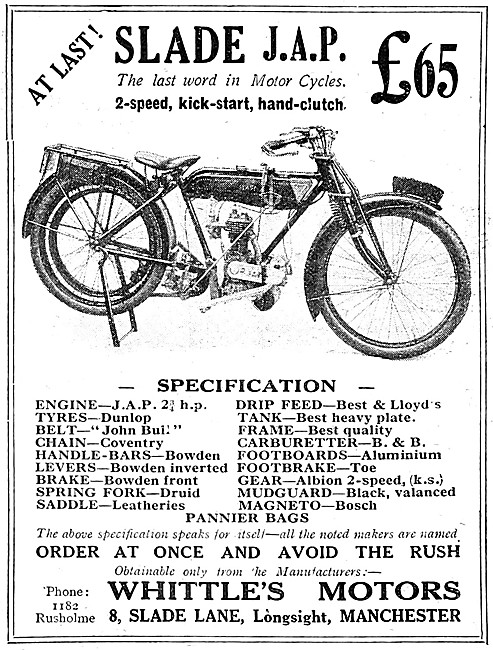 Slade Motor Cycles - Slade J.A.P. 2 1/2 hp                       