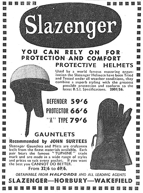 Slazenger Motor Cycle Helmets - Slazenger Defender Helmet 1957   
