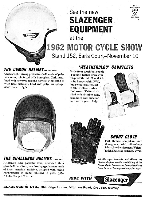 1962 Slazenger Demon Motor Cycle Helmet                          