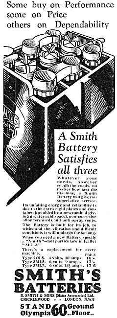 Smiths Motorcycle Batteries 1931 Advert                          