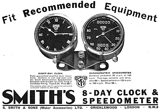Smiths Motor Cycle 8 Day Clock & Speedometer 1936                