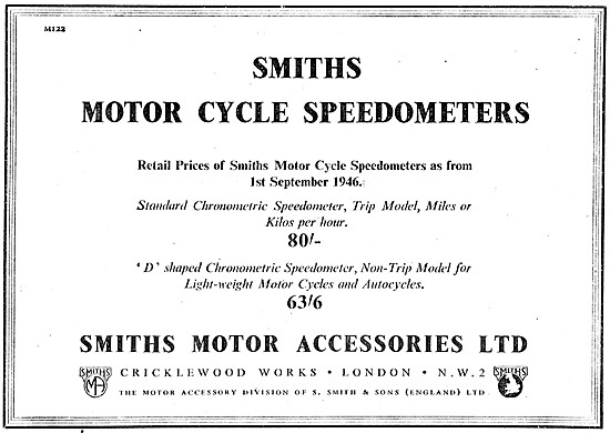 Smiths Motor Cycle Speedometers                                  