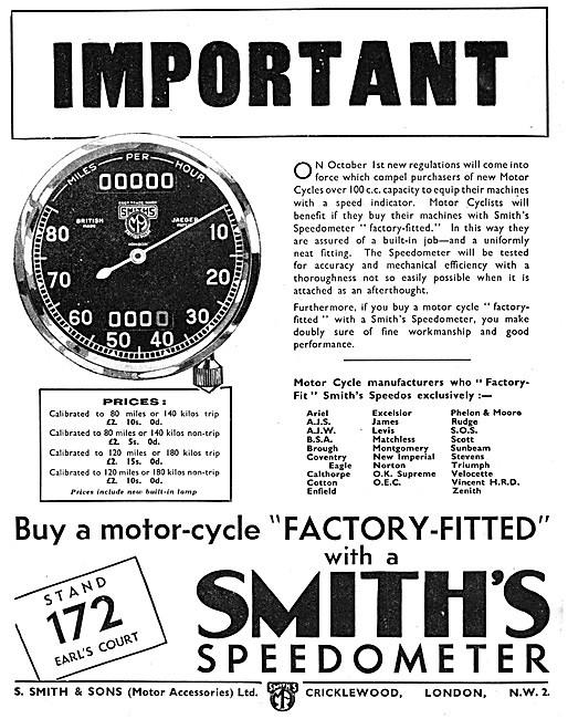 Smiths Chronometric Motor Cycle Speedometers                     