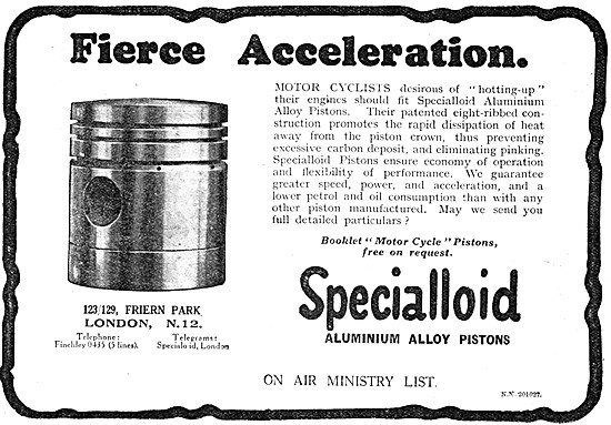 Specialloid  Aluminium Alloy Pistons 1927 Advert                 