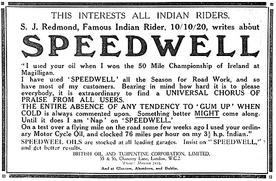 Speedwell Motor Cycle Oils                                       