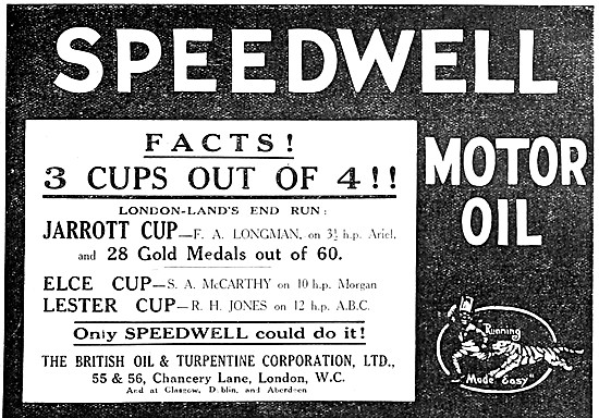 Speedwell Motor Cycle Oils 1921 Advert                           