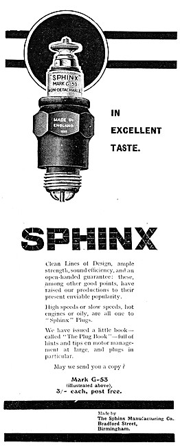 Sphinx Spark Plugs 1914 Advert                                   