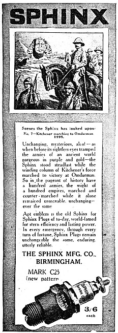 Sphinx Mark C25 Motor Cycle Spark Plugs 1918                     