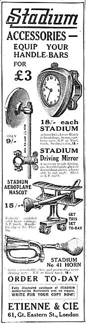 Stadium Motor Cycle Accessories 1921 Advert - Etienne & Cie      