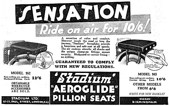 Stadium Aeroglide Motor Cycle Pillion Seats 1931 Pattern         