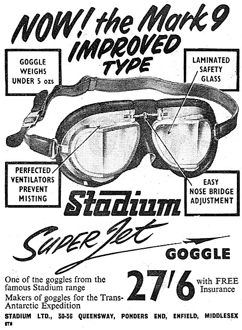 Stadium Super Jet Mark 9 Motor Cycle Goggles 1957 Pattern        