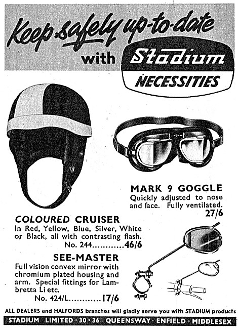 Stadium Motor Cycle Helmets & Goggles 1960 Styles                