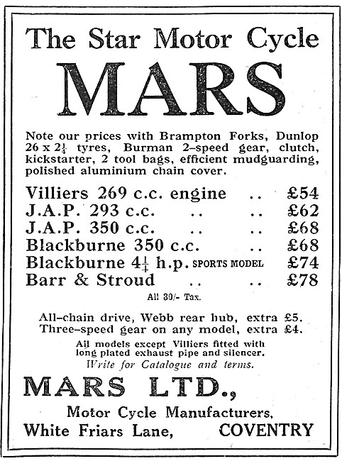 Star Motor Cycle Mars - Mars Motor Cycles Coventry               