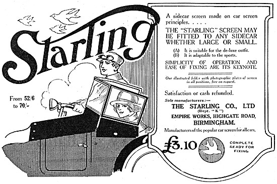 Starling Sidecar Windscreens 1923 Product Lines                  