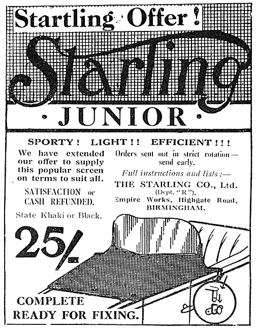 1923 Starling Junior Sidecar Windscreen                          