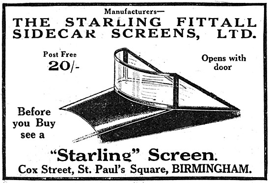 Starling Sidecar Windscreens - Starling Fittall Screens 1927     