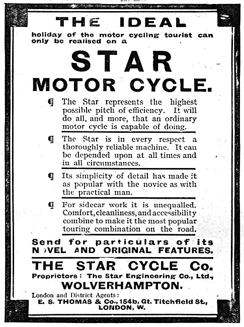 Star Motor Cycles 1913 Advert                                    