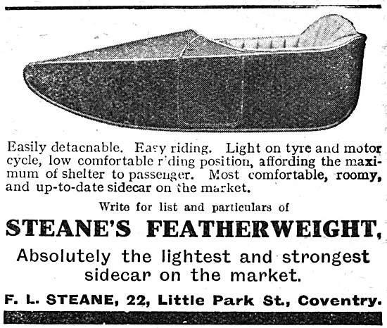 Steanes Sidecars - Steanes Featherweight Sidecars 1913           