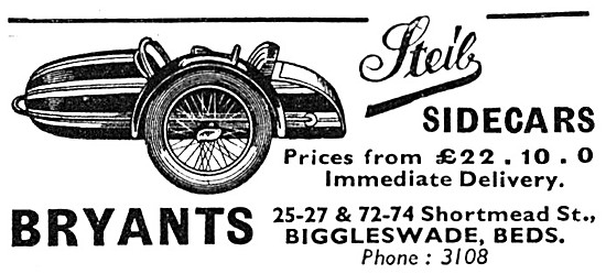 Bryants Of Biggleswade For Steib Sidecars 1939 Advert            