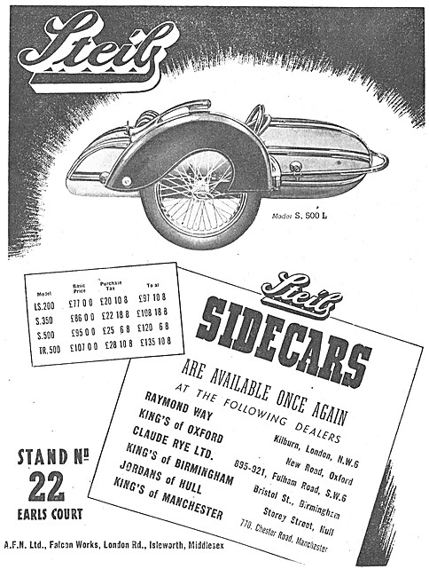 1951 Steib Model S.500 L Sidecar - Steib Sidecar Model Range     