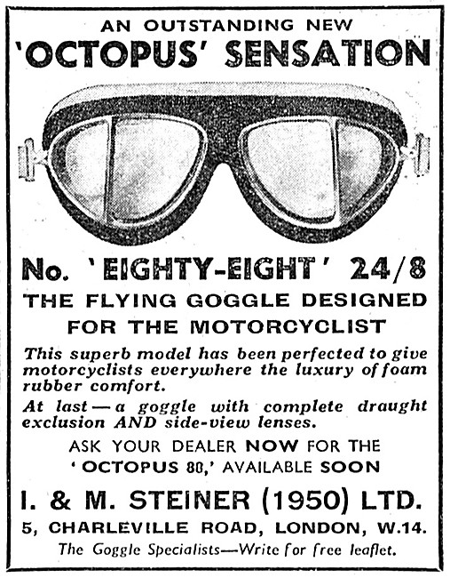 The New 1957 Octopus Eighty-Eight MKotorcyclist Goggles          
