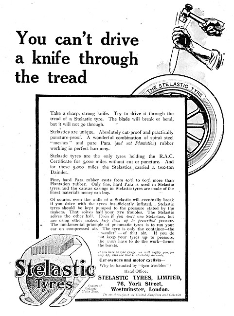 Stelastic Tyres 1909 Advert                                      