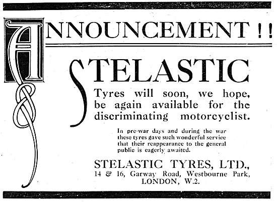 Stelastic Motor Cycle Tyres 1920 Advert                          