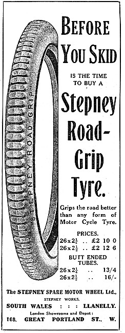 Stepney Road-Grip Motor Cycle Tyres 1912 Advert                  