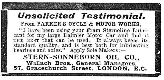 Sternoline Motor Oil 1904 Advert                                 